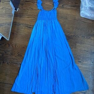 RAVIVA MAXI BLUE SUN DRESS WITH RUFFLE SLEEVES/100%Rayon / SIZE MEDIUM